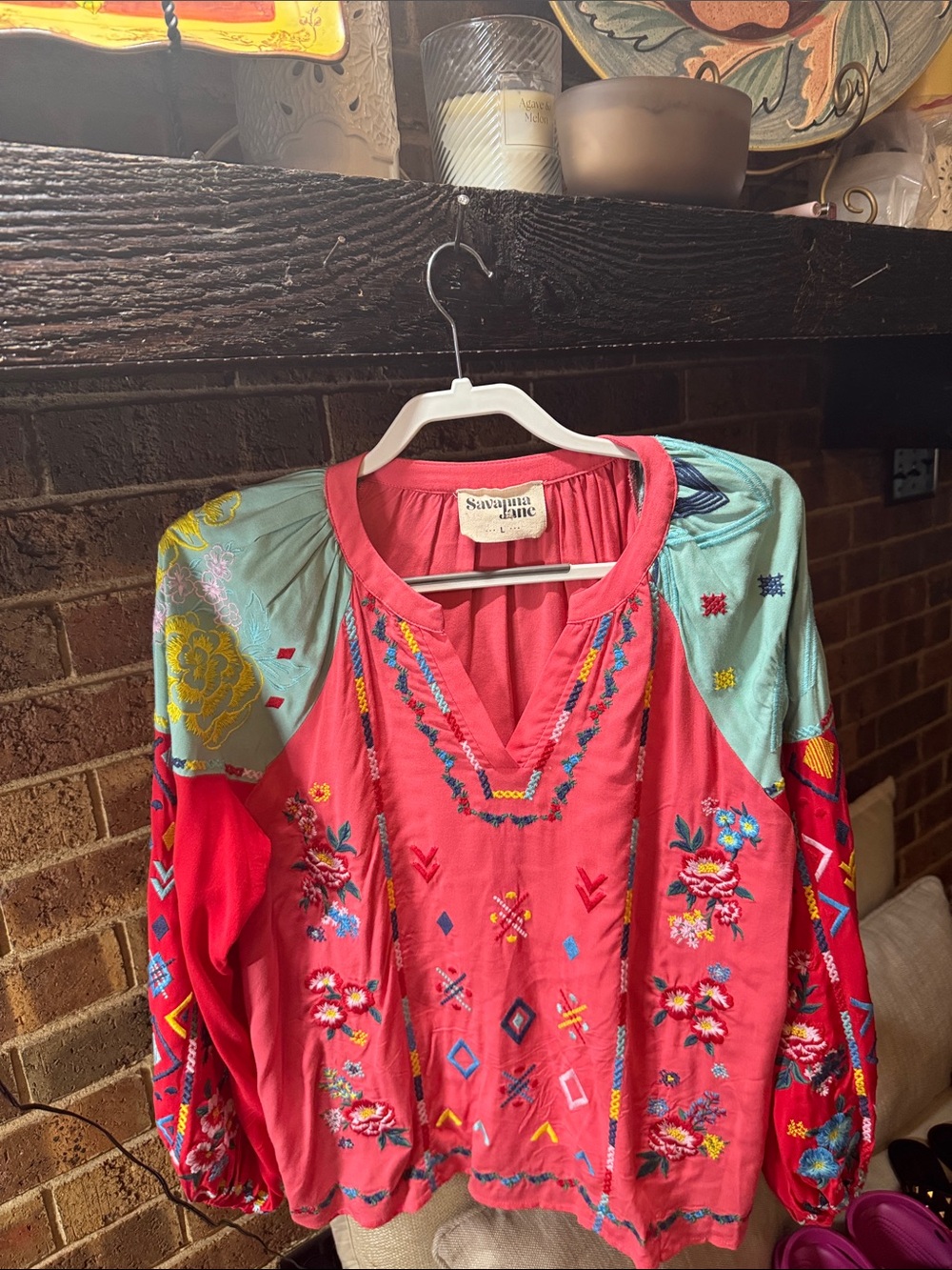 Savanna Jane Coral and Aqua Embroidered Boho Tunic
